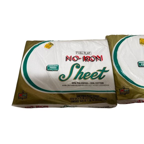 Full Flat No-Iron Sheet Set of 2 Polyester White Cotton Vintage K-Mart NWT - Picture 2 of 5